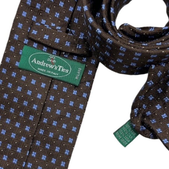 ZADI ANDREWS XL Brown Geometric Silk LUXURY Tie ITALY - Picture 4 of 5